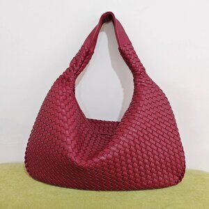 Woven purse underarm tote wine red shoulder bag vegan leather hobo